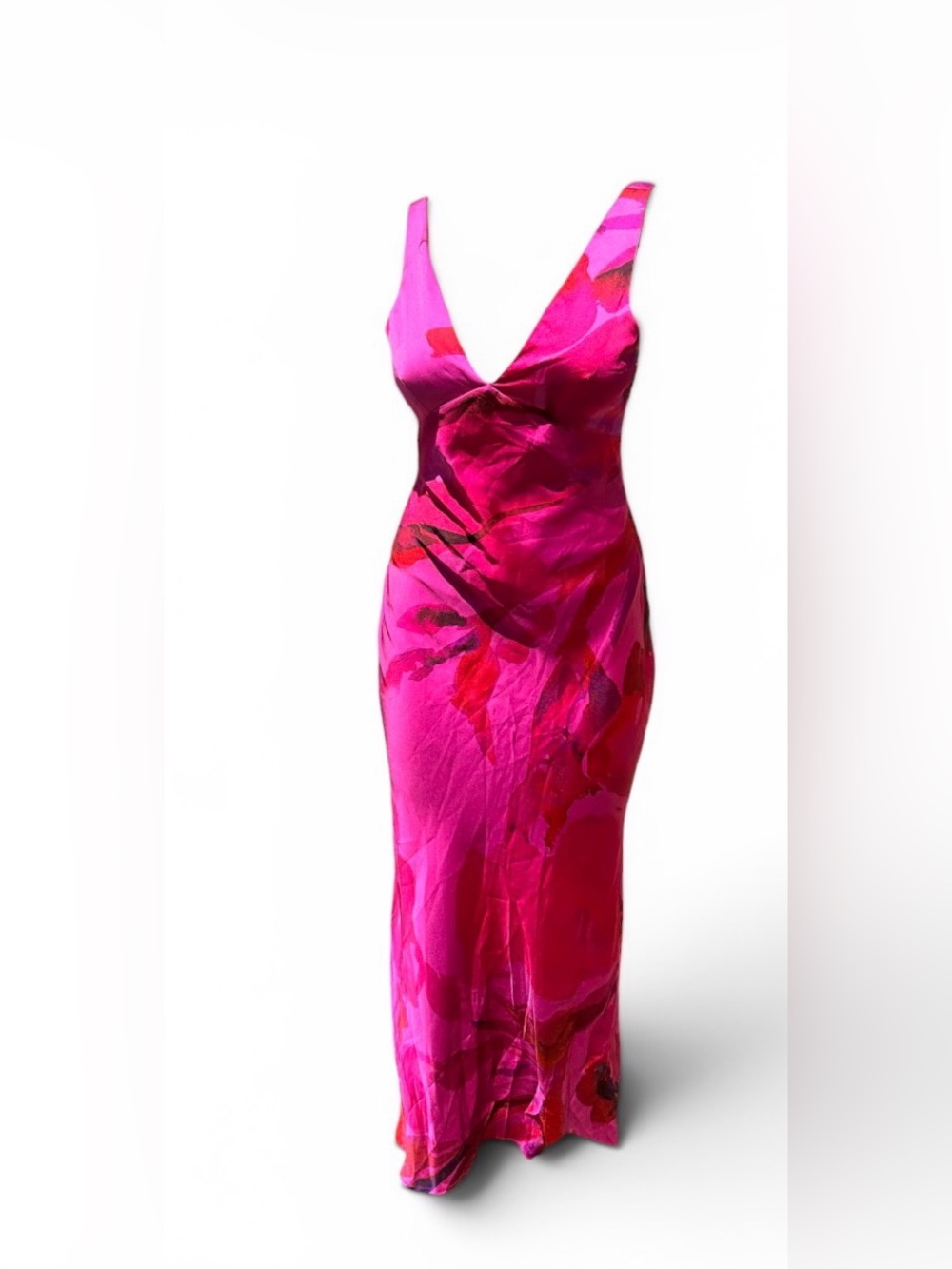 Zara Hot Pink Floral Slip Maxi Dress